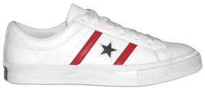 Converse Academy shoe: white leather, red stripes, blue star