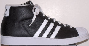adidas Promodel high-top basketball shoe (black, white stripes and trim)