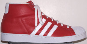 adidas Promodel high-top basketball shoe (red, white stripes and trim)