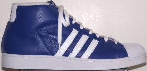 adidas Promodel high-top basketball shoe (blue, white stripes and trim)
