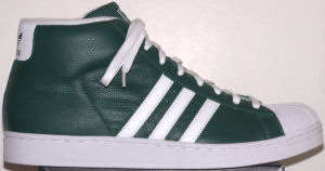 Green adidas Promodel hightops with white stripes