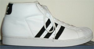 adidas Promodel high-top basketball shoe (white, black stripes and trim)