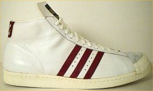 adidas Promodel high-top basketball shoe (white, red stripes and trim, partial shell-toe)
