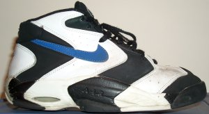 Nike Air Up Mid basketball shoe: white and black wiht blue SWOOSH