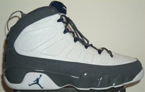 Air Jordan 9 in white with gray and blue SWOOSH (Washington Wizards colorway)
