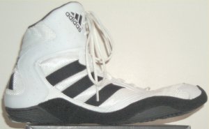 adidas Akrid wrestling shoe in white with black stripes