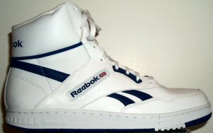Reebok BB4600 classic basketball sneaker: white leather, blue trim