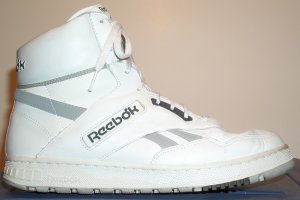 White and natural leather Reebok BB4600 high-top basketball shoe