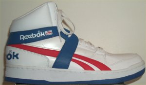 Reebok BB5600 classic basketball sneaker: white leather with red and blue trim