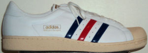 adidas Wilhelm Bungert tennis shoe in white with blue and red stripes