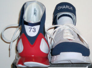Nike Air Huarache 2K4 iD basketball shoe - front (Charlie) and back (73) views
