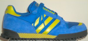 adidas Marathon Trainer running shoe in blue with yellow trim