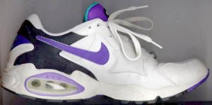 Air Max Triax running shoe, 1994 version: white and black with purple SWOOSH and trim