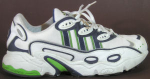 adidas Ozweego running shoe in white and green