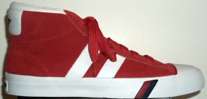 PRO-Keds Royal Plus Hi-Cut in red suede with white stripes