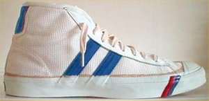 PRO-Keds two-stripe high-top in white mesh with blue stripes