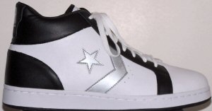 Converse Pro Leather high-top shoe; white with black and silver trim