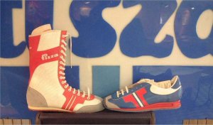 Two pairs of Tisza sneakers from Hungary: probably a boxing shoe and running shoe