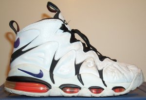 Nike Air CB-34 basketball shoe: white, red-orange, black, purple