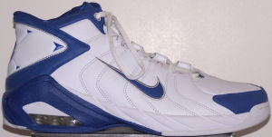 Nike Air Uptempo Game basketball shoe, white with blue trim Nike Air Uptempo Game basketball shoe, white with blue trim