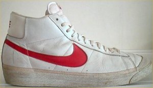 Nike Blazer high-top basketball shoe: white leather, red SWOOSH Nike Blazer high-top basketball shoe: white leather, red SWOOSH