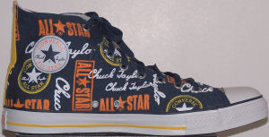 Converse "Chuck Taylor" All-Star high-tops in Navy with multicolored Chuck logo print Converse "Chuck Taylor" All-Star high-tops in Navy with multicolored Chuck logo print