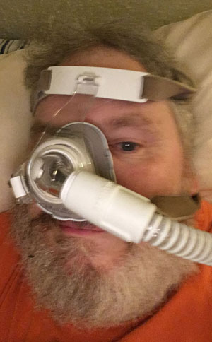 Philips Respironics True Blue nasal CPAP mask being worn by Charlie Philips Respironics True Blue nasal CPAP mask being worn by Charlie