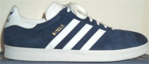 adidas Gazelle athletic shoe, blue suede with white trim