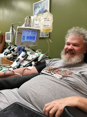 Charlie donating platelets Charlie donating platelets