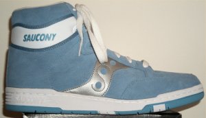 Carolina Blue (Saucony "Hangtime High" retro basketball style) shoes with white and silver trim Carolina Blue (Saucony "Hangtime High" retro basketball style) shoes with white and silver trim