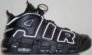 Nike Air More Tempo basketball shoe, black with white trim Nike Air More Tempo basketball shoe, black with white trim