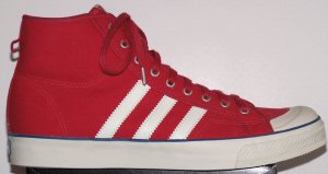 adidas Nizza canvas high-tops, red with white stripes adidas Nizza canvas high-tops, red with white stripes