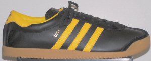 adidas Oslo shoe: black leather, yellow trim and stripes