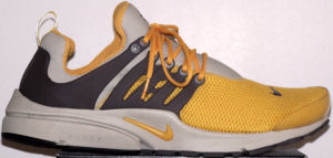 Nike Air Presto Praia iD, yellow with brown and a Duralon outsole