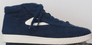 Tretorn Nylite high-top in dark blue, orange and white trimmed terrycloth